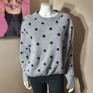 Womens Polka Dot Gray & Black Sweater Sz L